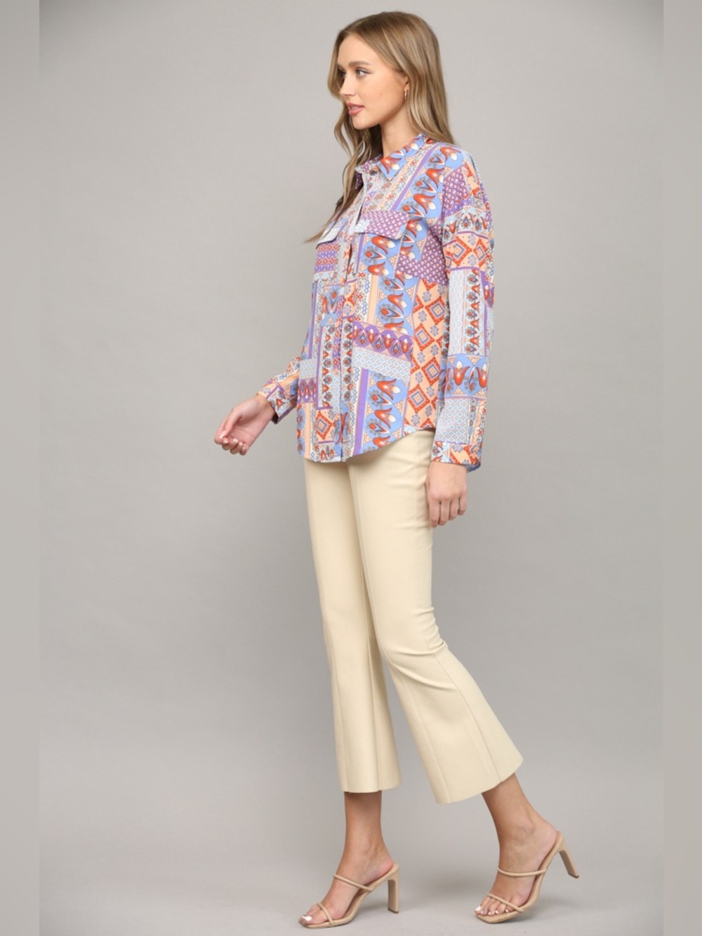 293 • Fate Bohemian Patchwork Print Button-Front Shirt - Picture 4 of 6